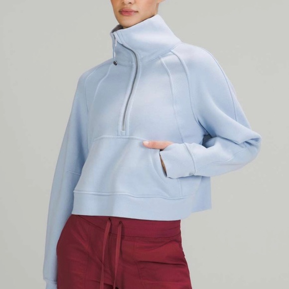 Tops - NWOT Blue Linen Funnel Neck Quarter Zip